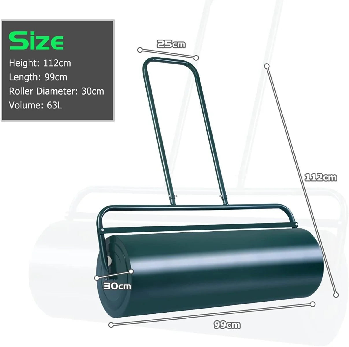 63L Premium Heavy-Duty Garden Grass Roller with Ergonomic U-Shaped Handle