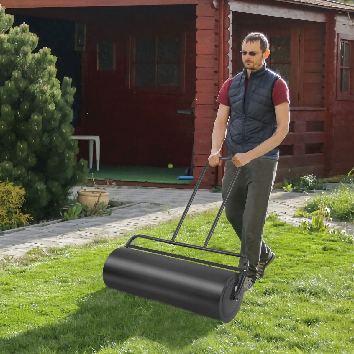 63L Premium Heavy-Duty Garden Grass Roller with Ergonomic U-Shaped Handle
