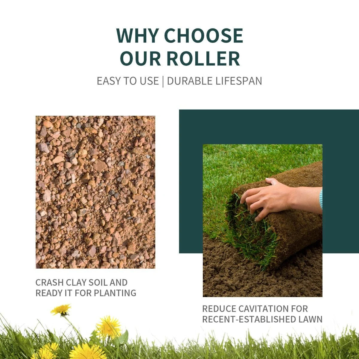 63L Premium Heavy-Duty Garden Grass Roller with Ergonomic U-Shaped Handle