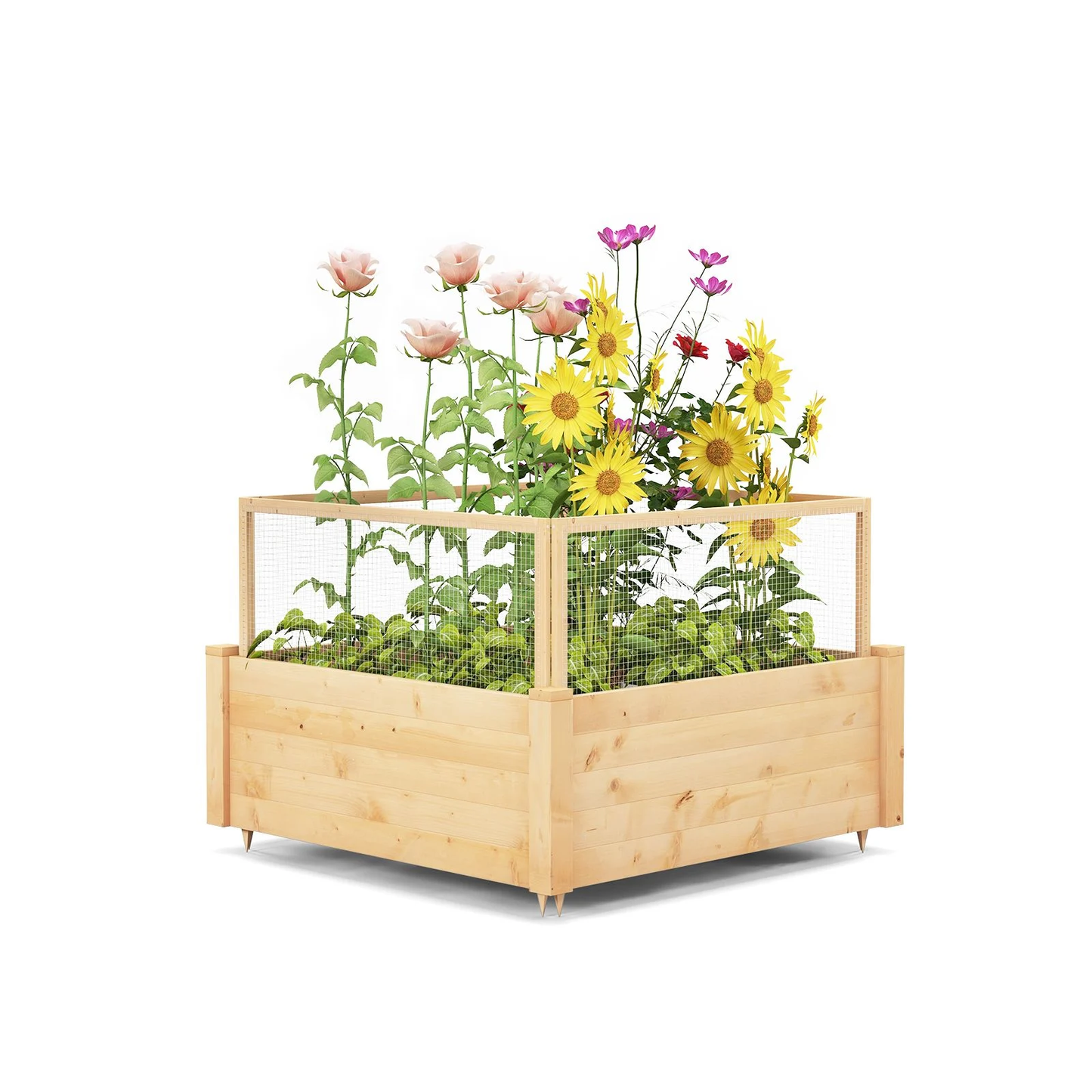Elevated Garden Bed with Protective Critter Guard and Integrated Grow Grid