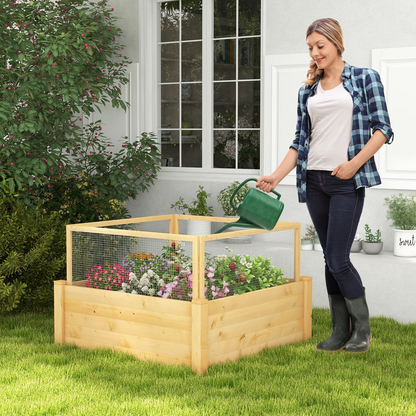 Elevated Garden Bed with Protective Critter Guard and Integrated Grow Grid
