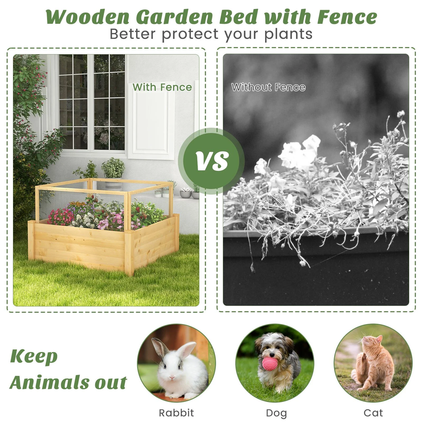 Elevated Garden Bed with Protective Critter Guard and Integrated Grow Grid