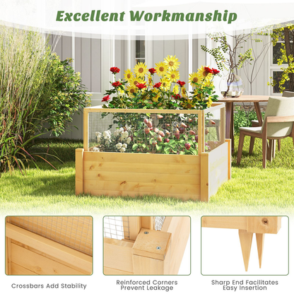 Elevated Garden Bed with Protective Critter Guard and Integrated Grow Grid