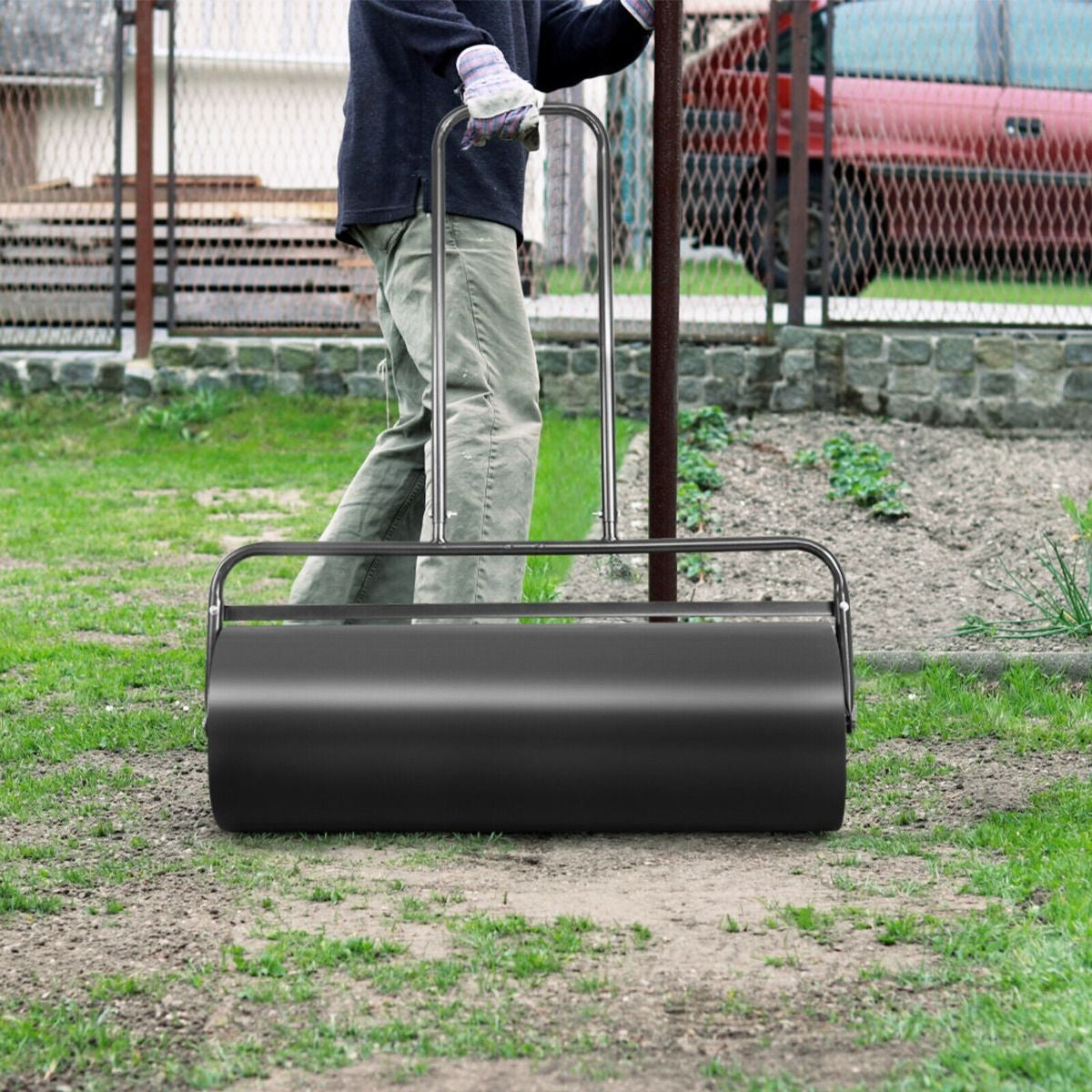 63L Premium Heavy-Duty Garden Grass Roller with Ergonomic U-Shaped Handle