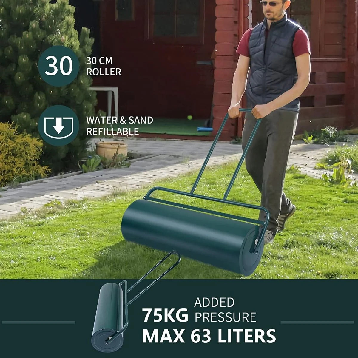 63L Premium Heavy-Duty Garden Grass Roller with Ergonomic U-Shaped Handle