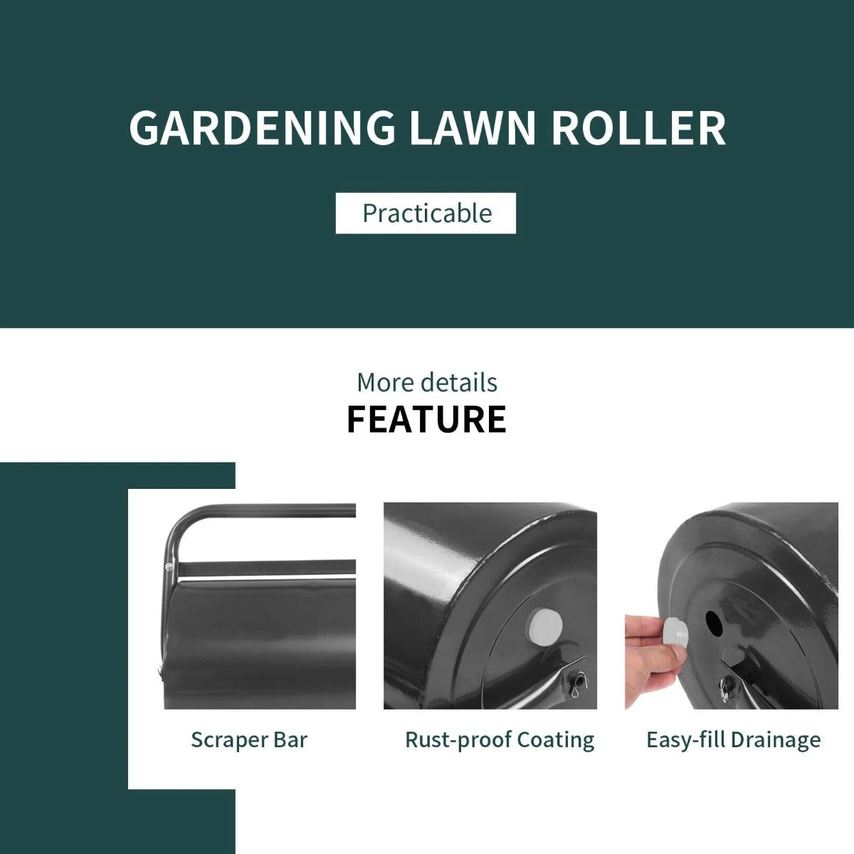 63L Premium Heavy-Duty Garden Grass Roller with Ergonomic U-Shaped Handle