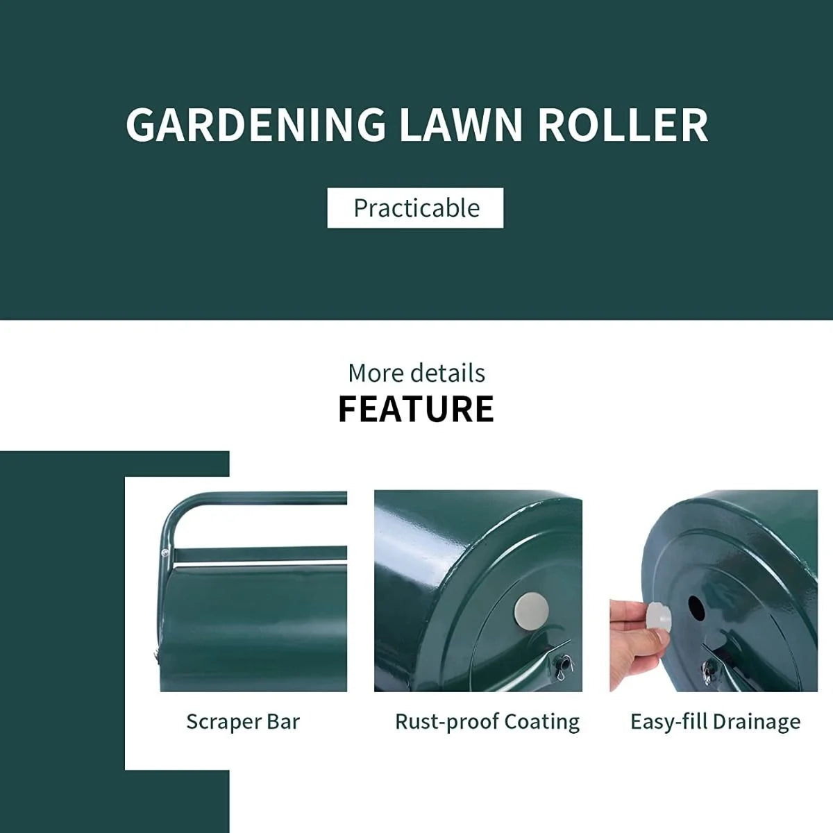 63L Premium Heavy-Duty Garden Grass Roller with Ergonomic U-Shaped Handle