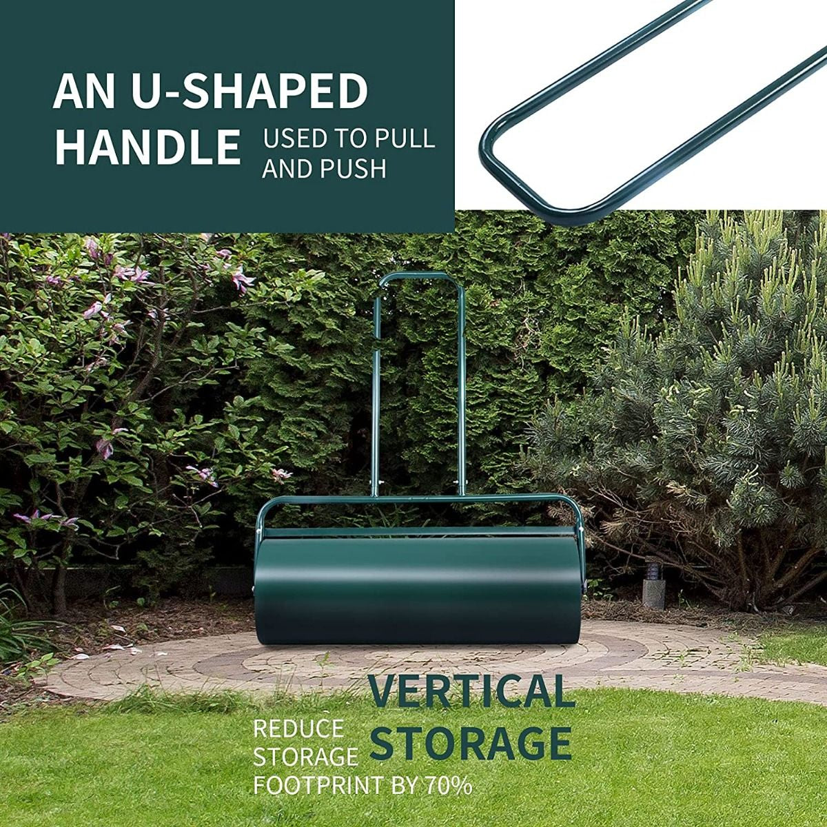 63L Premium Heavy-Duty Garden Grass Roller with Ergonomic U-Shaped Handle